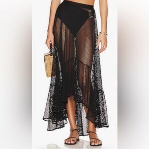 PatBO Black Sheer Mesh Maxi Skirt